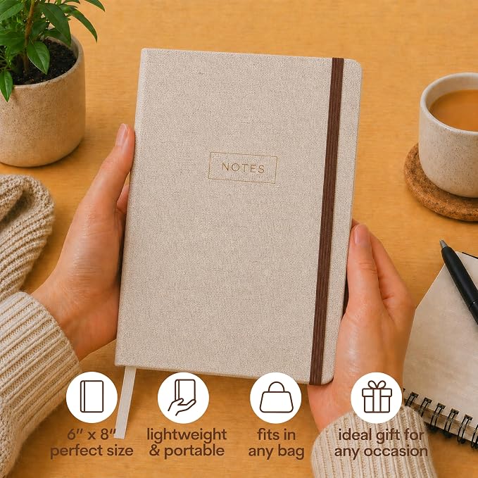 WORLD TRAVELER Eccolo Medium Lined Journal Notebook, A5 Writing Journal, 256 Ruled Ivory Pages, Ribbon Bookmark | Sturdy Flexible Hardcover, 80GSM Acid-Free Ivory Pages, Smyth-Sewn Lay-Flat Binding, Ribbon Bookmark