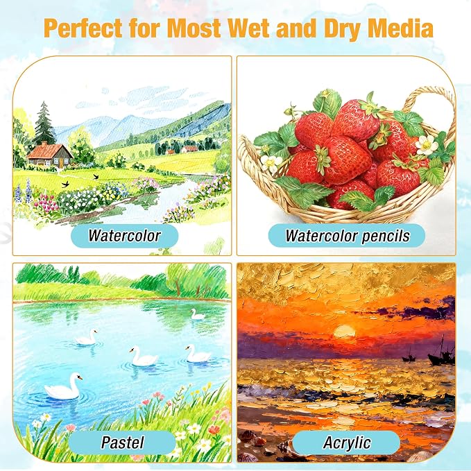 Creazic Watercolor Paper Pad 8"x10" (140lb/300gsm) - Acid-Free Artist Notebook | Cold-Pressed Heavyweight Sketchbook for Adults, Kids & Beginners - Ideal for Watercolors, Mixed Media & Crafts (Blue)
