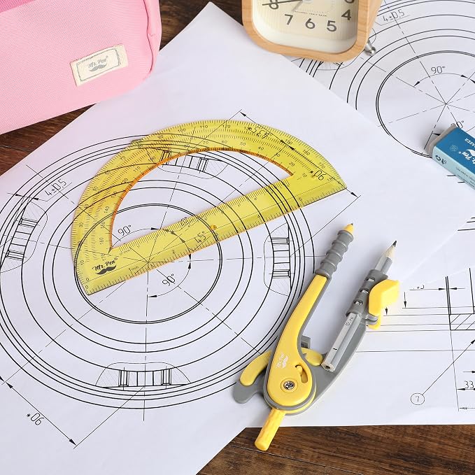 Mr. Pen- Geometry Compass and Protractor Set, 6 Inch Compass | 6 Inch Protractor, Drawing Tool for School, Clear Plastic, Easy Grip, Precision Design for Math, Art, Drafting, Architecture