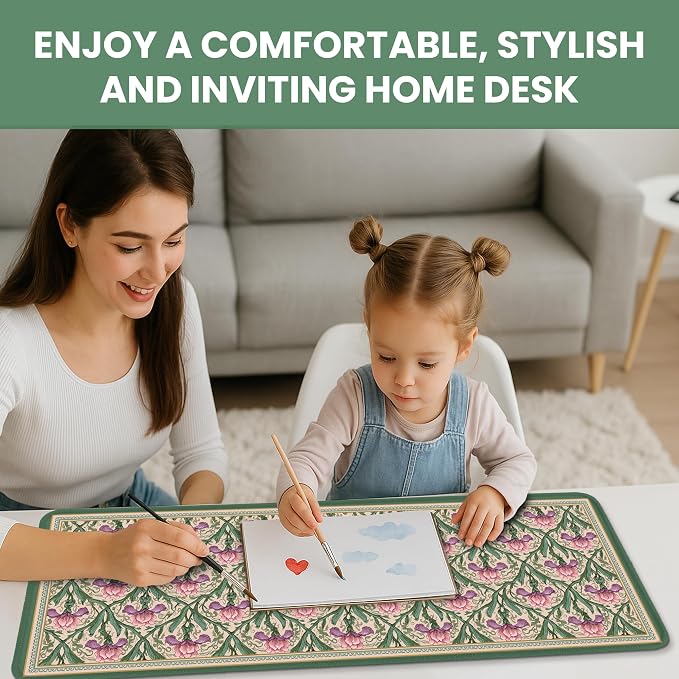Large Mouse Pad for Desktop, Cute Desk Mat Pad Protector for Work & Gaming, Aesthetic Pretty Anti-Slip Laptop Blotter Cover for Office School Home Supplies, Blush Iris Garden, 35.4" x 15.7"