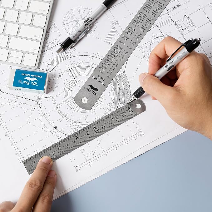 Mr. Pen- Metal Straight Edge Ruler, 2 Pack, 6" and 12", Gold | Stainless Steel Ruler Set, Imperial & Metric Measurements for Drawing, Home, Office, Engineering