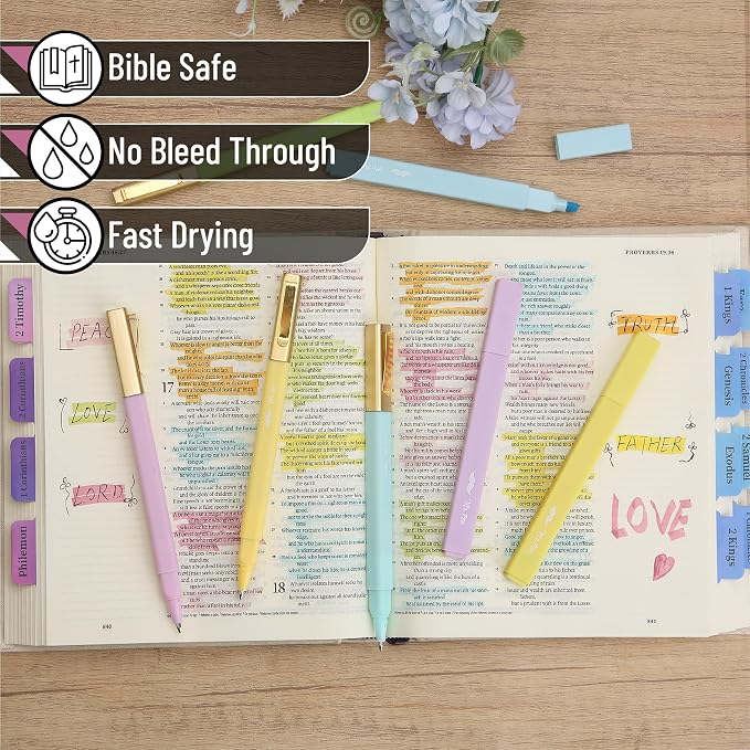 Mr. Pen- Aesthetic Highlighters and Ballpoint Pens No Bleed, 12 Pack | Spring Pastel, Bible Highlighters and Pens No Bleed, Fast Dry and No Smear for Bible Journaling, Planner, School Supplies