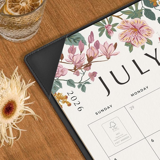 Cabbrix Desk Calendar 2026 with Desktop Mat, Large Desk Pad Calendar 22 x 17 Inch Runs From July 2026 to December 2027, Floral Design Calendar 2026 for Home School and Office (Black)