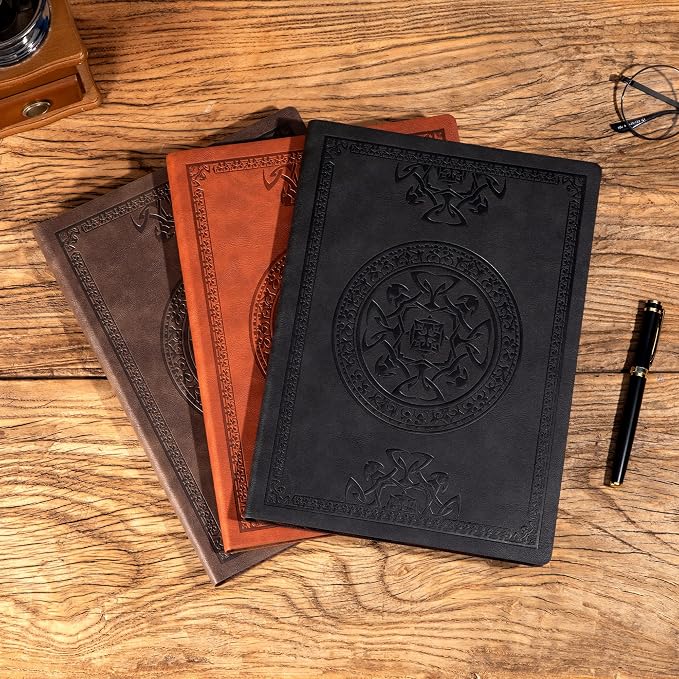 CAGIE Lined Journal Notebook for Women Men, 300 Pages Soft Cover Notebook Leather Journals for Writing, 180 Lay Flat Vintage Mens Journal Personal Diary 8.5"×11", Brown
