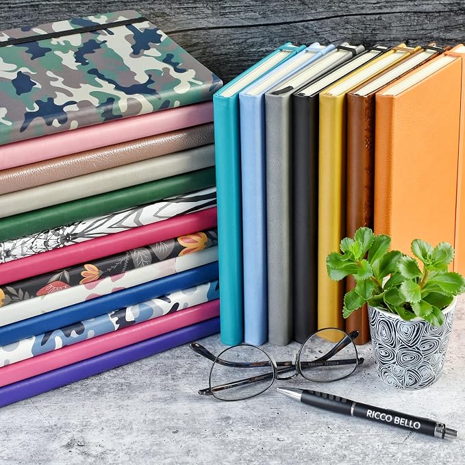 RICCO BELLO Lined Journal Notebook, Adventure Travel | Faux Leather Hardcover, With Pen Holder, 96 Sheets/192 Pages, College Ruled, 5.7 x 8.4 Inches