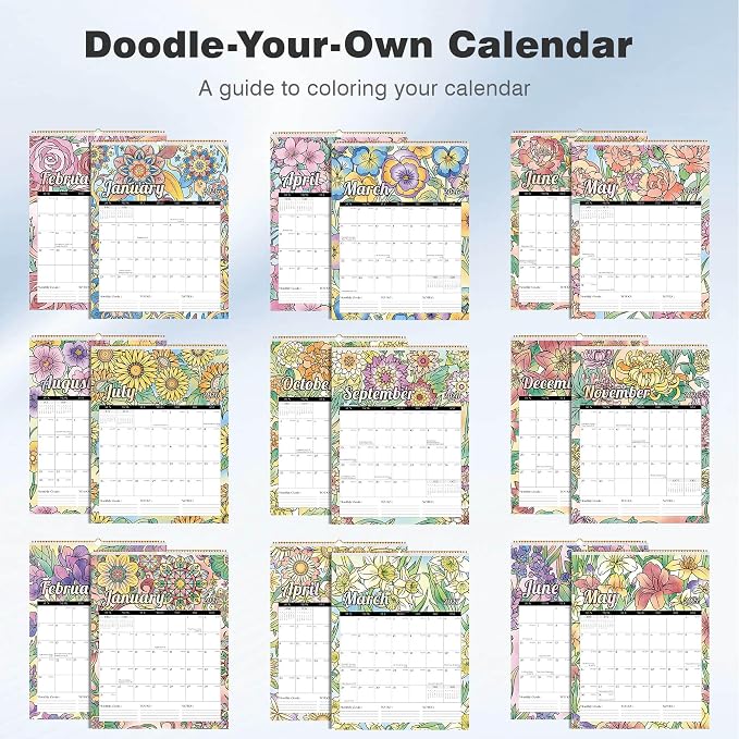 Ospelelf Large Spiral Wall Calendar 2026-2027, 22'' x 17'' Monthly Coloring Calendar, 18 Month Painting Calendar for Family, Kids, Use Jan 2026 - June 2027, Floral