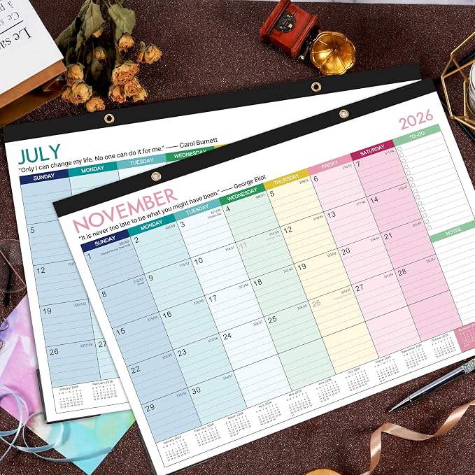 Calendar 2026-2027 - Desk Calendar 2026-2027, 18 Monthly Desk/Wall Calendar,16.8" x 12", July 2026 - December 2027, Thick Paper with Corner Protectors, Large Ruled Blocks - Colorful Lump