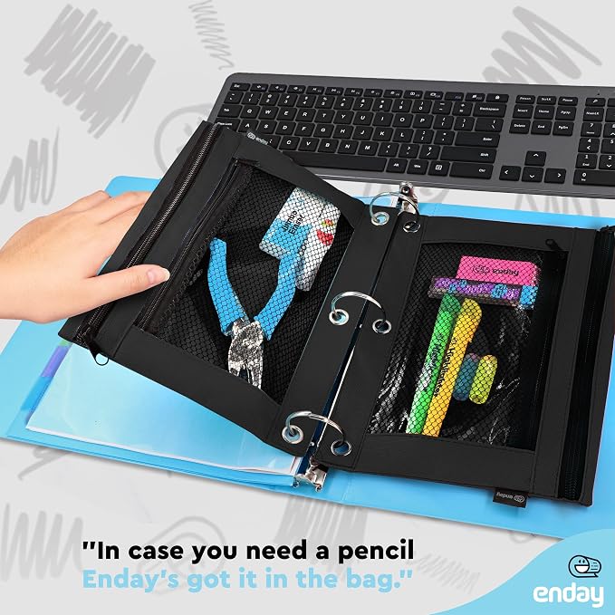 Enday Black Pencil Pouch For 3 Ring Binder, Zippered Binder Pencil Pouches, 3 Ring Pencil Pouch for Binder, Pencil Case for Binder, Large Pencil Bags for School, Home, and Office