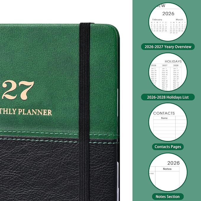 Planner 2026-2027 - Weekly Monthly Planner 2026-2027, 6.1" x 8.3" | July 2026 to June 2027, Calendar Planners with Elastic Closure, Inner Pocket