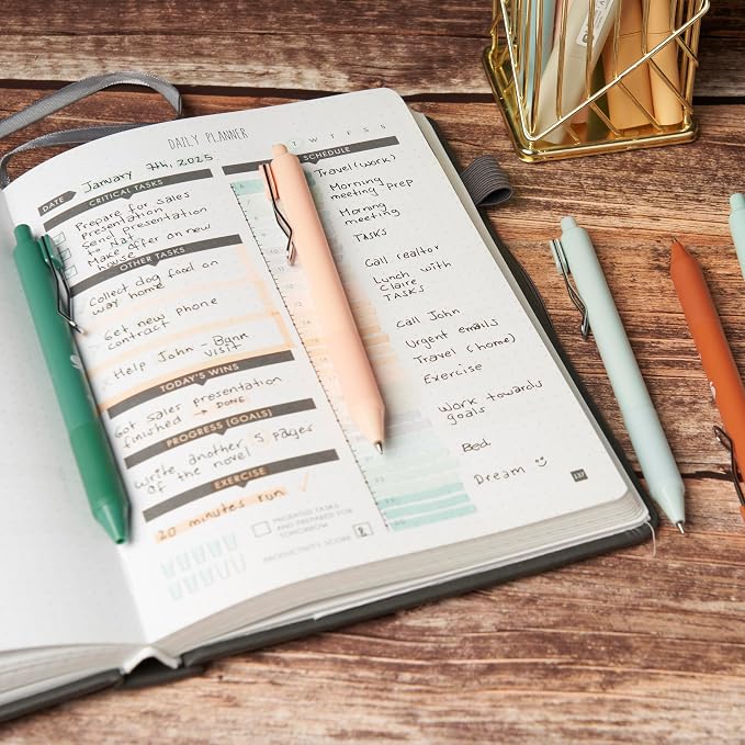 BLIEVE - Gel Pens With Cool Matte Finish, Aesthetic and Cute Pens With Smooth Writing For Journaling And Bible Note Taking No Bleed Through, Cute School Supplies 8 Pack (Black Ink)