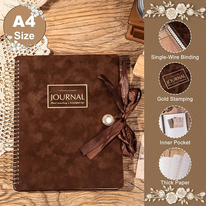 Flying Eagle Spiral Notebook, Velvet Hardcover, 8.5 x 11 in,Brown | 300 Lined pages, Vintage Journal for Women & Men, Comes with Premium Gift Box for Writing