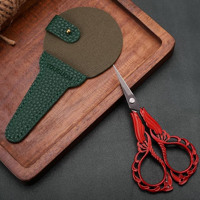 YOUGUOM Small Sewing Scissors, Little Embroidery Shears with Cover | 4.3in, Red, Sharp, Precision, DIY Tools, for Craft, Needlework, Cross Stitch, Paper, Thread Cutting, Left/Right Handed