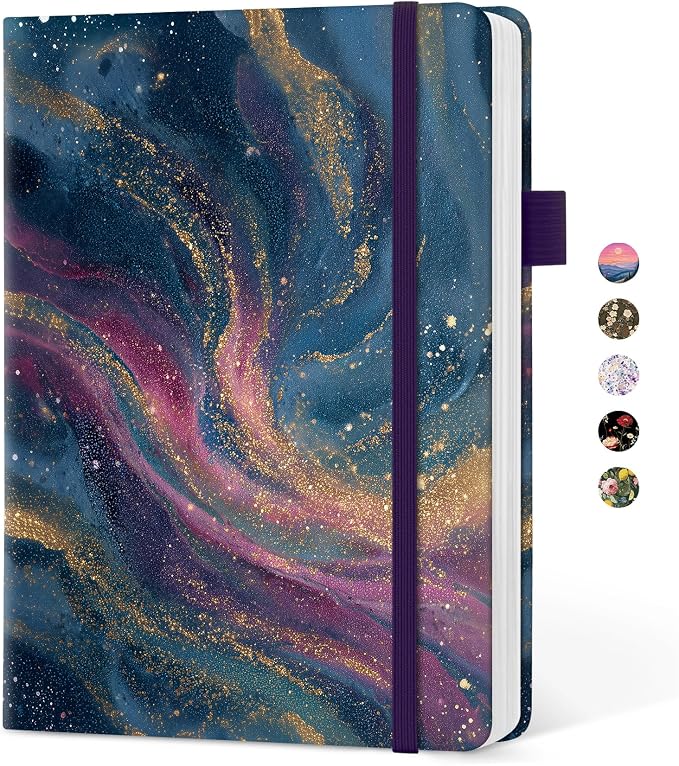 Taja Aesthetic Lined Journal for Women, Pretty 6" x 8" Notebook for Work & Note with 160 College Ruled Pages, Hardcover Leather Notebook for Journaling, Note Taking, Bible Study, Cosmic Swirl