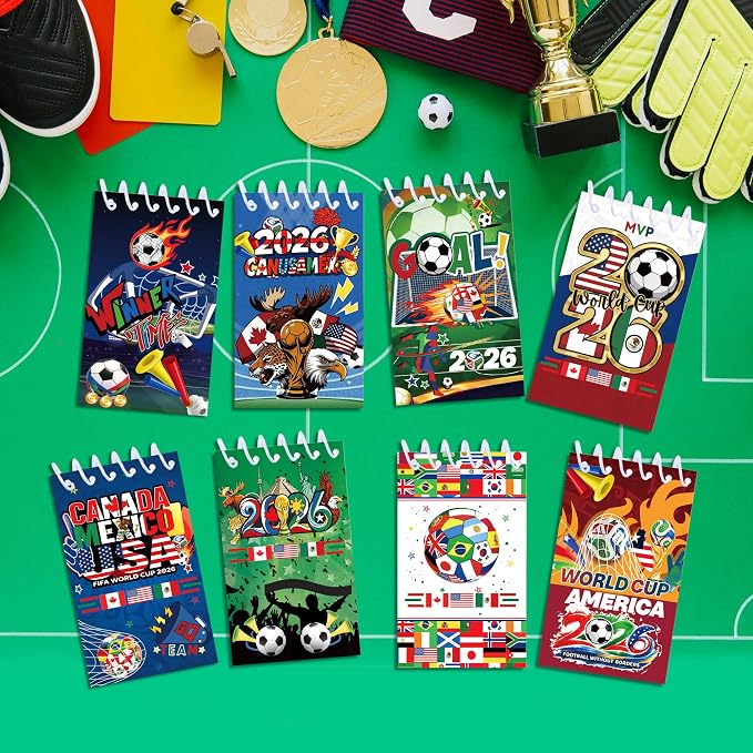 World Cup Spiral Notebooks 24 Pcs, 2.36 x 3.94 Inch Small Notebooks 16 Sheets 32 Pages, 2026 Canada Mexico Soccer Coil Memo Pads Bulk for Game Day, School Supplies, Soccer Party Favors