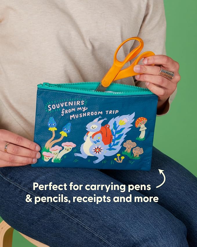 Blue Q Zipper Pouch, Made from 95% Recycled Material, 7.25" h x 9.5" w, Colorful Chunky Zipper