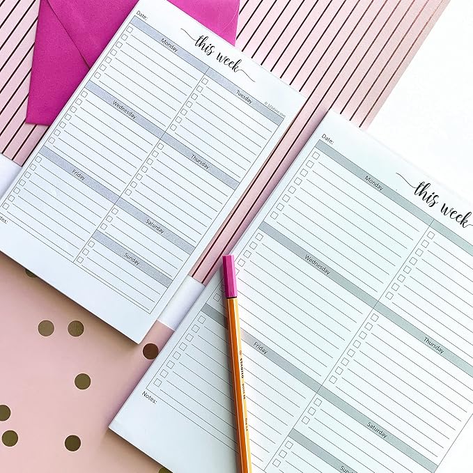 321Done Weekly Checklist Notepad, 8.5x11 Large Letter-Size Desk Pad - 50 Tear-Off Sheets, Undated Monday-Sunday Schedule, Daily Task Planner for Home, Office & Student Use - Made in USA