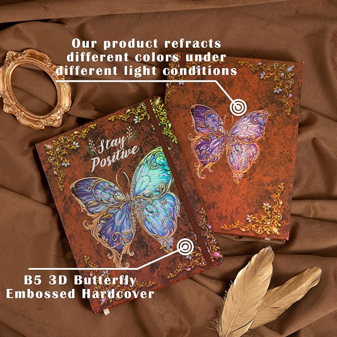 B5 Hardcover Journal for Women & Men -Butterfly Aesthetic Lined Notebook | 192 Pages Thick 80gsm Paper Writing Journal for Office, School, Travel Notes & Gift-9" x 6.9