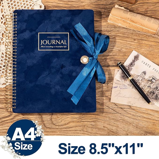 Flying Eagle Spiral Notebook, Velvet Hardcover, 8.5 x 11 in, Blue | 300 Lined pages, Vintage Journal for Women & Men, Comes with Premium Gift Box for Writing