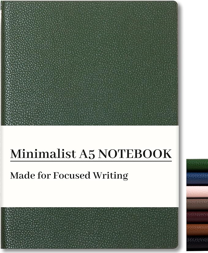 CAGIE Lined Journal Notebook for Men & Women,176 Pages A5 Medium Size, Softcover Leather Journals for Writing, College Ruled Notebook for Work & School, 100 GSM Thick Paper (5.7'' x 8.3'') (Green)