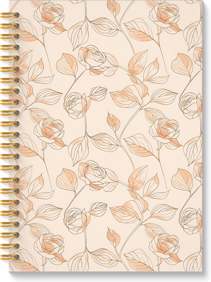 ROXMART Vintage Rose Floral Spiral Notebook, Beige Neutral Botanical Journal, Neo-Romantic Elegant Lined Flower Plant Hardcover Notebook Journal, 5.5x8.3 Inch