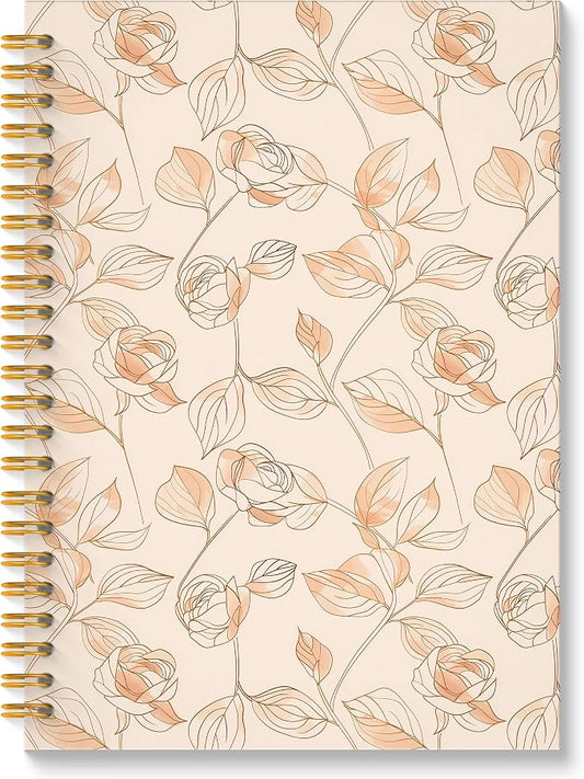 ROXMART Vintage Rose Floral Spiral Notebook, Beige Neutral Botanical Journal, Neo-Romantic Elegant Lined Flower Plant Hardcover Notebook Journal, 5.5x8.3 Inch