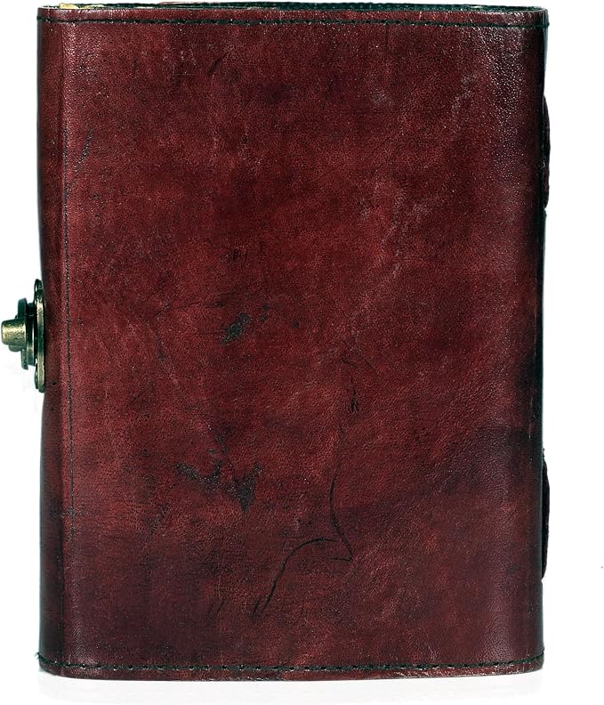 3 Moon Blue Lapis Embossed Vintage Leather Journal | 240 Pages of Antique Handmade Deckle Edge Vintage Paper, Leather Sketchbook, Embossed Drawing Journal (5x7 inch, Teal Blue)