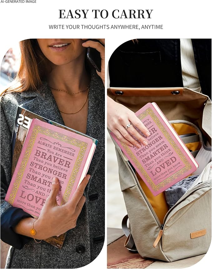 JOHSBYD Pink Journal for Women - A5 Lined Hardcover Notebook and Diary for Teen Girls, 200 Pages 100GSM Bleedproof Paper, Inspirational Back to School College Supplies(Pink)