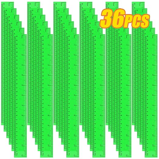 36 Pack 12 Inch Clear Green Plastic Rulers Bulk, Transparent Metric Rulers with Centimeters and Inches, Straight Measuring Rulers for Back to School, Kids Classroom School Office Home Supplies