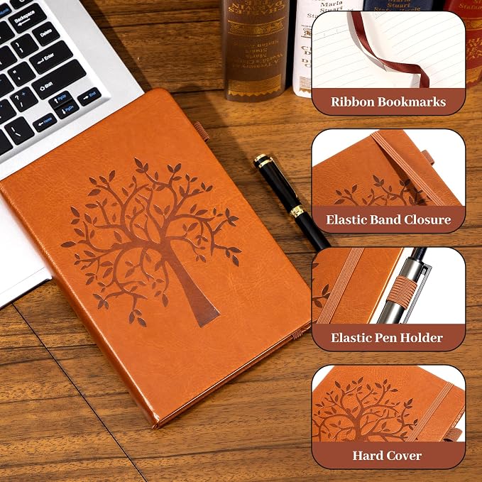 CAGIE Leather Bound Journal for Men & Women, A5 Lined Notebook with 320 Numbered Pages, 100 GSM Thick Paper, Lay Flat Hardcover Journal for Writing, Work, Travel & Daily Use (Brown)