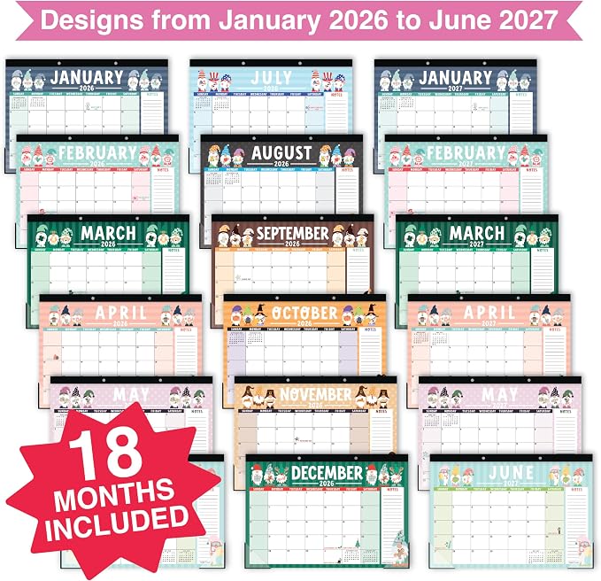 Hadley Designs Large Teacher Desk Calendar 2026-2027 - Desktop Calendar 2026, 18-Month Academic Desk Calendars for School, Home & Office, Cute Classroom Must Haves, Back to School Teacher Gifts
