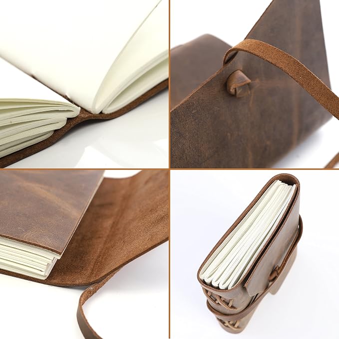 Leather Journal Writing Notebook, Vintage Handmade Bound Notepad for Men Women - Write in Plain Thick Paper, 7x5 Inch Small Blank Pages, MOONSTER® Drawing Sketchbook, Travel Diary, Unlined Note Book