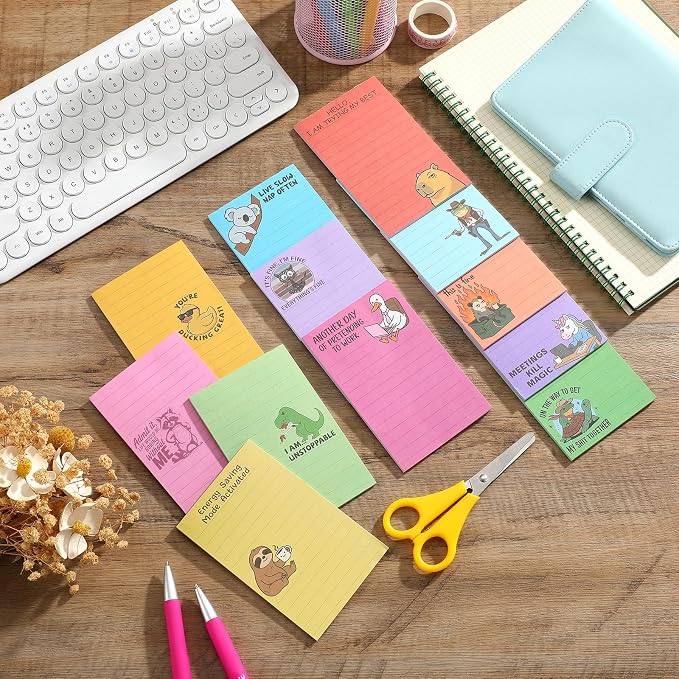 12 Pack Funny Notepads, 5x3 Inches Sarcastic Note Pads Memo Fun Office Gifts for Coworkers Work Women Men Employee Teacher Boss Desk Accessories Gifts(Animal,Multicolor)