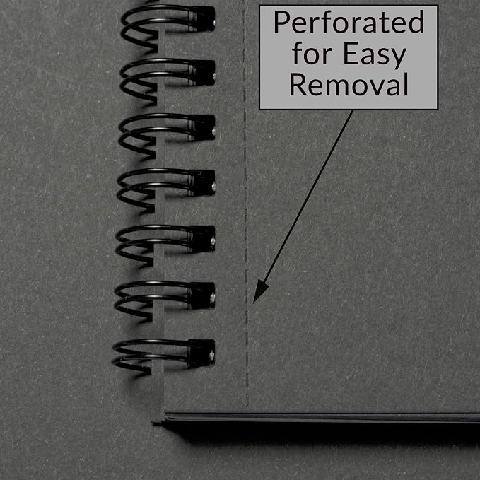 Black Paper Sketch Pad - 12 x 9 (Pack of 2) 30 Sheets (90lb/150gsm), Top Spiral Bound with Perforated Pages for All Dry Media Graphite & Colored Pencils, Gouache, Charcoal, Gel Pens, Chalk