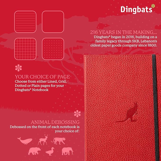 Dingbats A5 Wildlife Notebook Journal Hardcover, Cream 100gsm Ink-Proof Paper, 6.1 x 8.5 inches, 192 pages (Red Kangaroo, Plain)