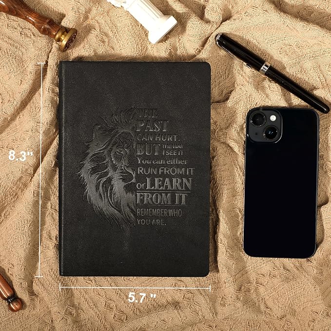 MINICAGIE 2 Pack Leather Journal for Men Soft Cover Journals for Writing with 256 Pages Vintage Lion Journaling Notebooks Travel Inspirational Diary Black and Black, A5