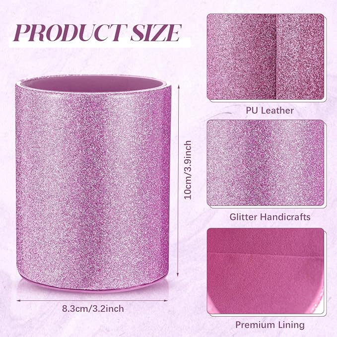 Sabary 8 Pcs Violet Pens with Pen Holder for Desk Glitter Crystal Diamond Cute Ballpoint Fancy Pencil Holder Bling Desk Organizer for Women Girls School Office Supplies Wedding Graduation Gifts