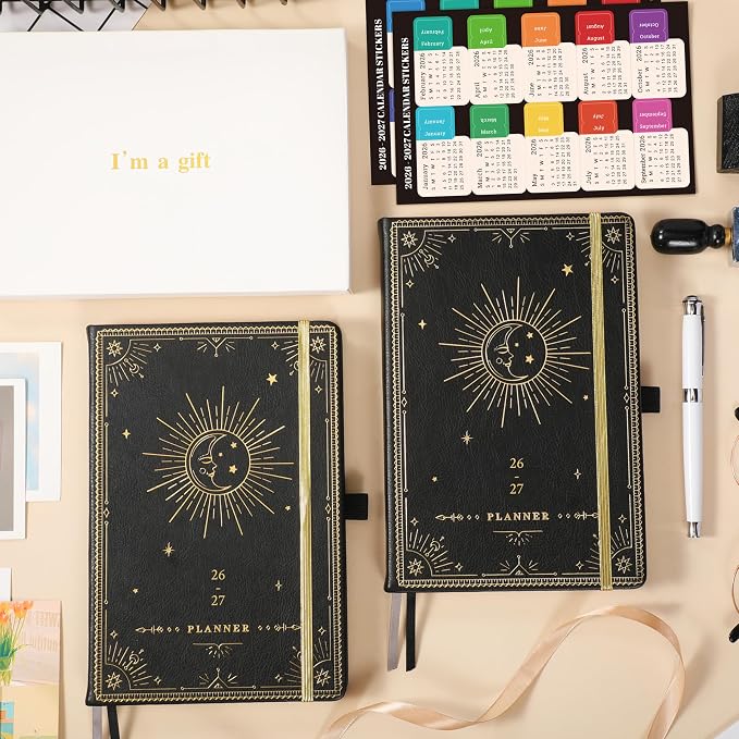 Planner 2026-2027 - Academic Planner 2026-2027, July 2026 - June 2027, 5.75" x 8.25", 2026-27 Weekly and Monthly Planner, Faux Leather planner 26-27 with Back Pocket & 40 Notes Pages - Moon