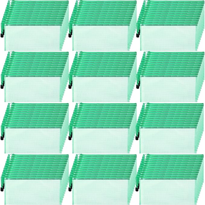 Handepo 100 Pack Mesh Zipper Pouch Pencil Pouches Bulk Clear Storage Bag Small Waterproof Purse Bag Multipurpose for Cash Board Game Passport Office(A6/9.45x4.53in,Green)