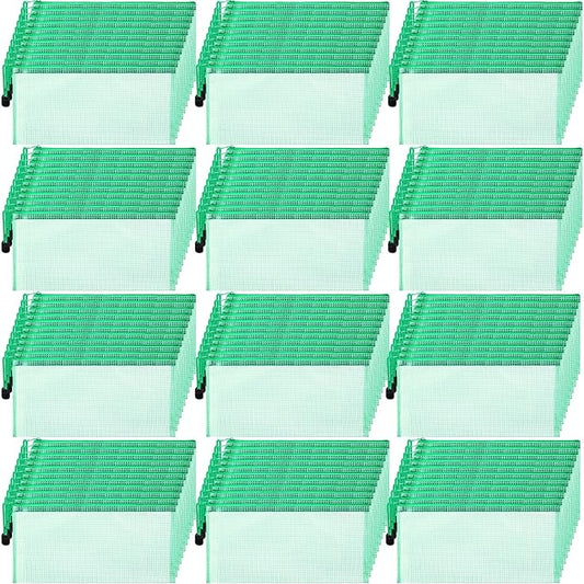 Handepo 100 Pack Mesh Zipper Pouch Pencil Pouches Bulk Clear Storage Bag Small Waterproof Purse Bag Multipurpose for Cash Board Game Passport Office(A6/9.45x4.53in,Green)