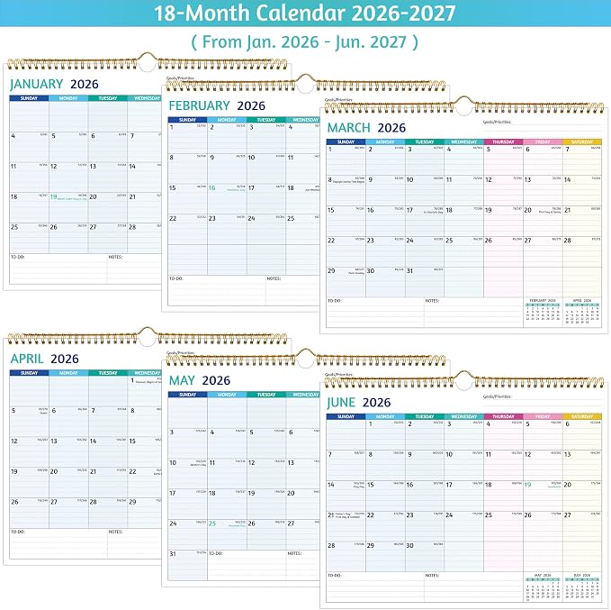 2026-2027 Wall Calendar - Run Now to Jun 2027, 14.57 x 11.42 In, 2026 Calendar, 18 Months Calendar 2026-2027, Monthly Calendar with Ruled Blocks, Thick Paper, Holidays, To-do ＆ Notes