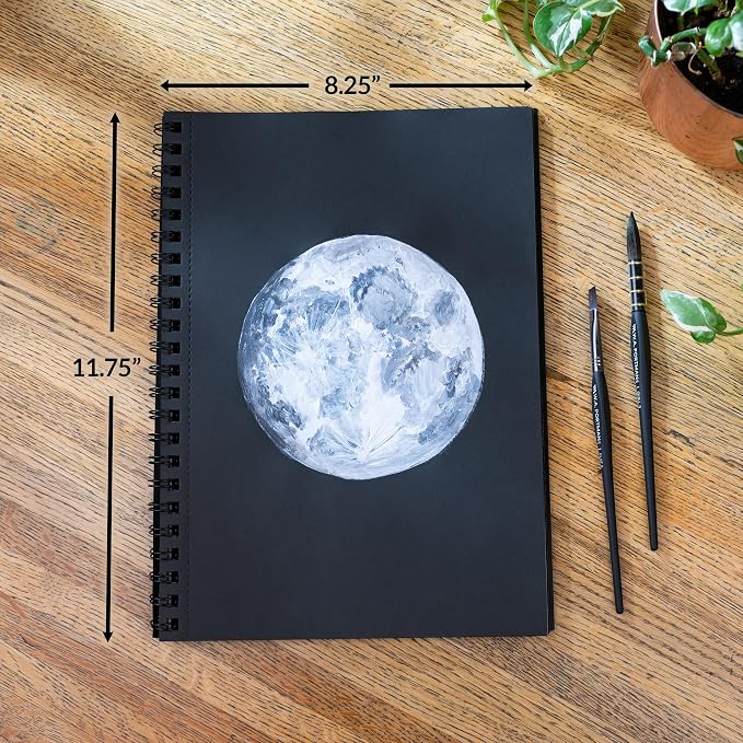 WA Portman Black Paper Sketchbook A4 (8.3" x 11.7") – 140 GSM Acid-Free Black Paper Notebook, 60 Pages (30 Sheets) Spiral Scrapbook Journal, Mixed Media Sketch Drawing Pad for Kids & Adults