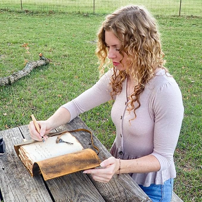 LEATHER VILLAGE Vintage Leather Journal – 200 Handmade Vintage Deckle Edge Paper – Leather bound Journal For Women Men – Vintage Key Closure - Book of Shadows - 13X8 inches - Fuchsia