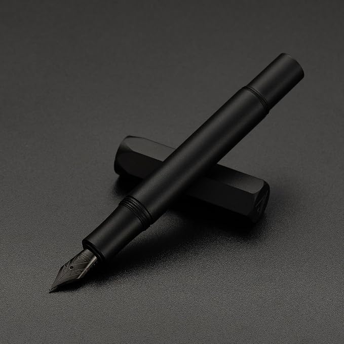 Luxury Solid Brass Fountain Pen Set for Writing & Calligraphy - Choose Antique or Matte Black Finish. Includes 10 Ink Cartridges & Premium Gift Box (Extra Fine Nib, Matte Black)