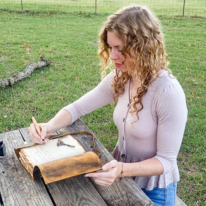 LEATHER VILLAGE Vintage Leather Journal – 200 Handmade Vintage Deckle Edge Paper – Leather bound Journal For Women Men – Vintage Key Closure - Book of Shadows - Cappuccino Brown - 10X7 inches