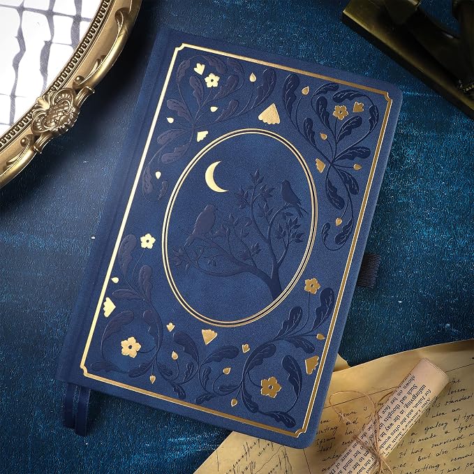 TIEFOSSI Line Journal Notebook, A5 Hardcover Rule Journal for Women Men | 100gsm 316 Numbered Pages Diary, Aesthetic Leather Bird Pattern for Journaling Organization,Planning, Tracking & Sketching