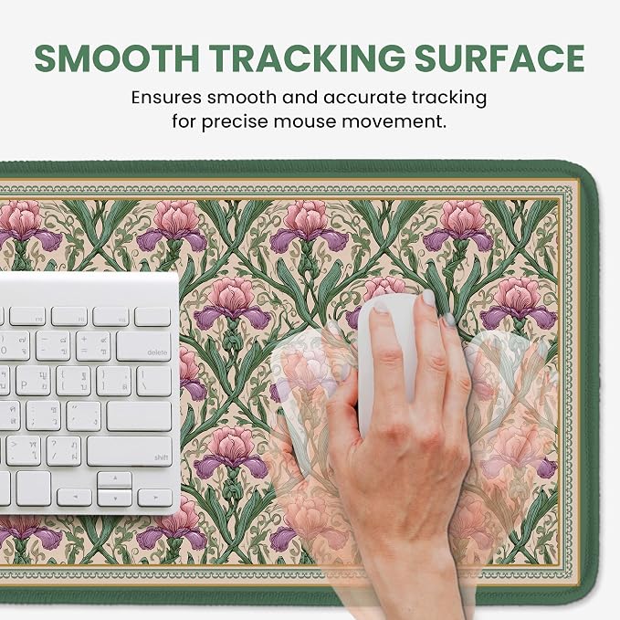 Large Mouse Pad for Desktop, Cute Desk Mat Pad Protector for Work & Gaming, Aesthetic Pretty Anti-Slip Laptop Blotter Cover for Office School Home Supplies, Blush Iris Garden, 31.5" x 11.8"