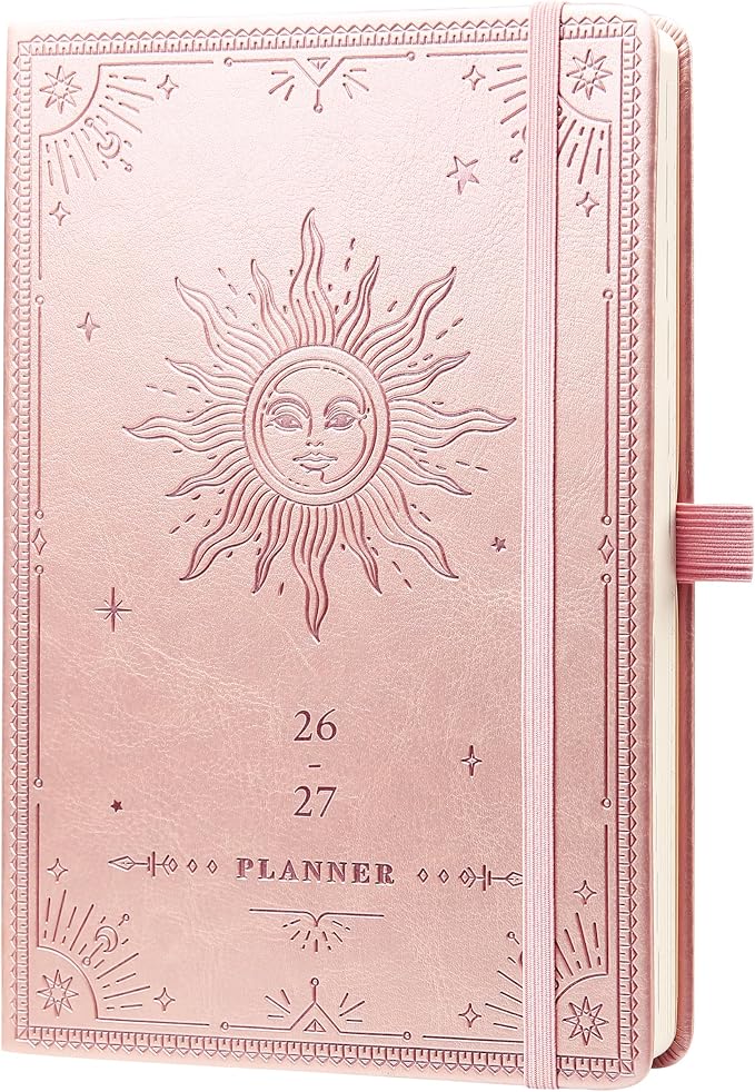 Planner 2026-2027 - Academic Planner 2026-2027, July 2026 - June 2027, 5.75" x 8.25", 2026-27 Weekly and Monthly Planner, Faux Leather planner 26-27 with Back Pocket & 40 Notes Pages - Rose Gold
