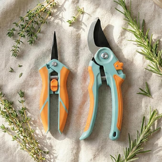 NEXON Pruning Shears 2-Pack — 8" Bypass Hand Pruner & 6.25" Precision Snips, SK5 Steel Blades with Non-Stick Coating, Lightweight Garden Shears for Roses, Flowers & Shrubs, Blue