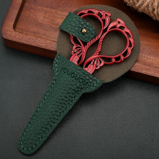 YOUGUOM Small Sewing Scissors, Little Embroidery Shears with Cover | 4.3in, Red, Sharp, Precision, DIY Tools, for Craft, Needlework, Cross Stitch, Paper, Thread Cutting, Left/Right Handed