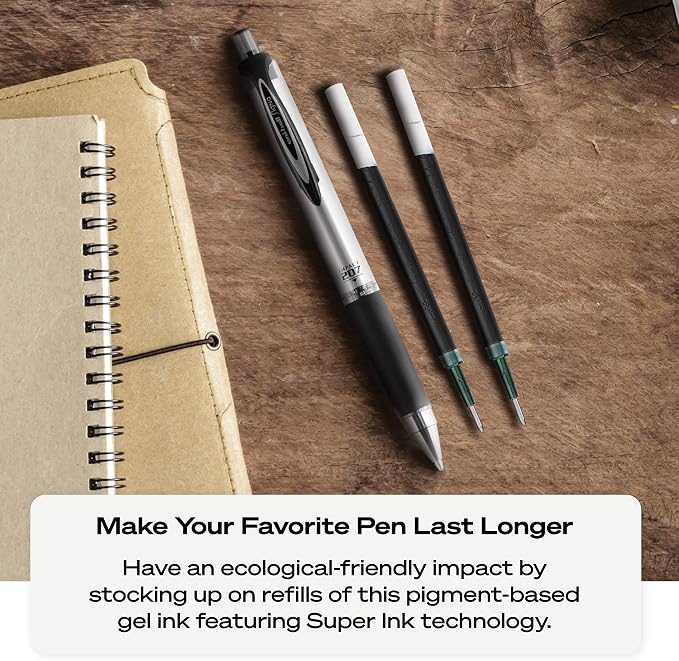 Uniball 207 Impact Gel Pen Refills, Bold Point (1.0mm), Black Ink, 2 Pack